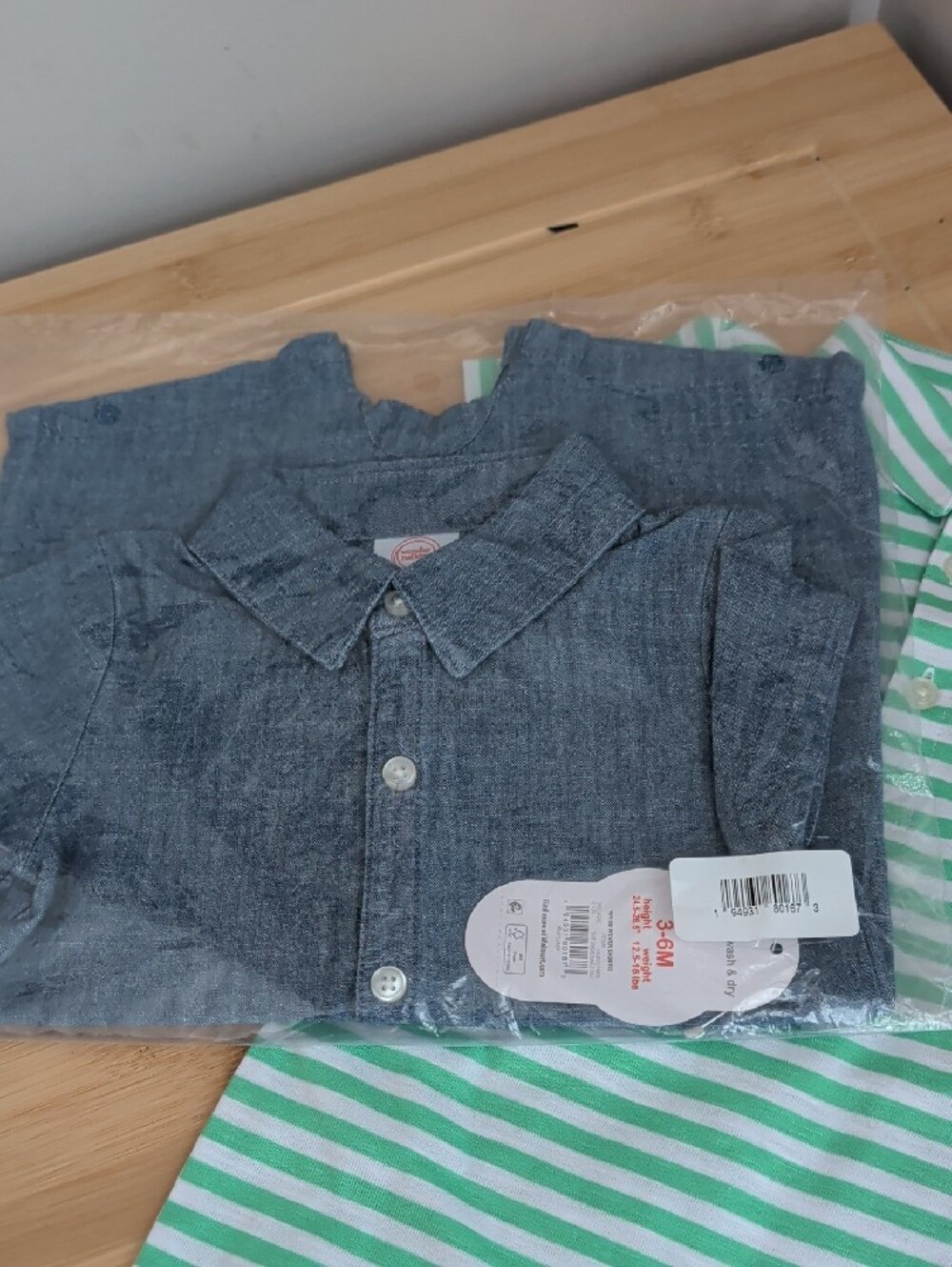 wonder nation Mint Green & White Striped Polo Romper & Chambray Romper - Picture 2 of 4
